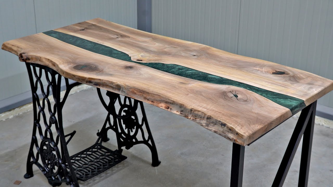 Epoxy River Table Build with Sewing Machine Base - YouTube