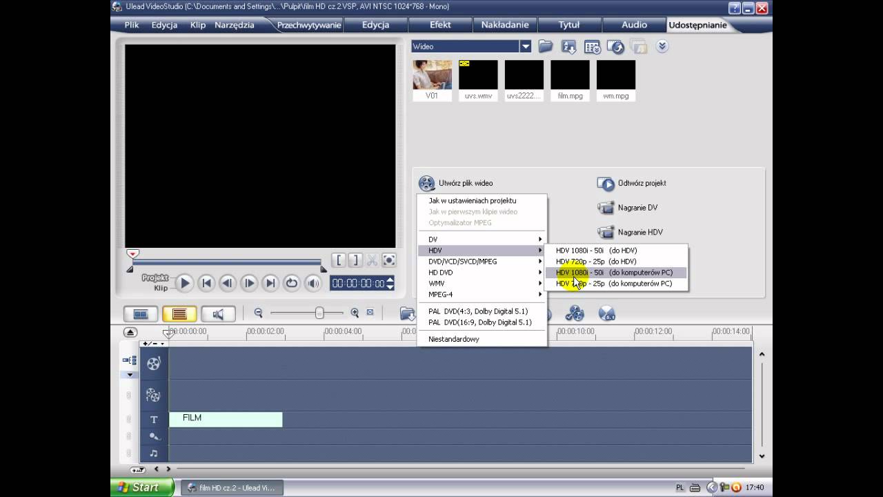 Jak zrobić film HD w programie Ulead Video Studio 11 plus YouTube