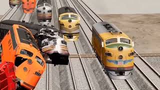 Forward Reverse Video|| Trains Crossing Accidents ||BeamNG Drive || Damage Trains re-assembled||