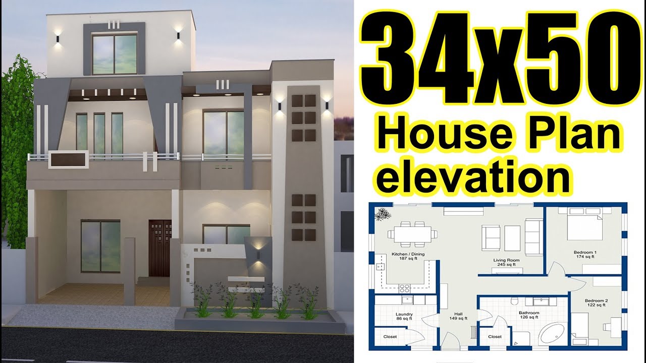 34x50 House Plan With Elevation House Plan By Asif YouTube 34x50 House Plan With Elevation House Plan By Asif YouTube
