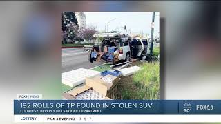 Police in california stoppen a stolen suv and got surprise when they
found 192 rolls of toilet paper the trunk.