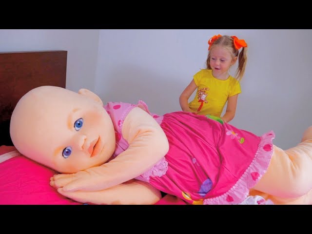 Nastya pretend play with funny big baby doll class=