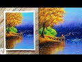 How to Paint a FISHER-MAN NEAR LAKE ACRYLIC on CANVAS BOARD | WOW ART | #DailyChallenge21 | Paint It