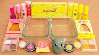 Satisfying Slime Asmr - Cutting Makeup Into Clear Slime! Pink Vs Yellow