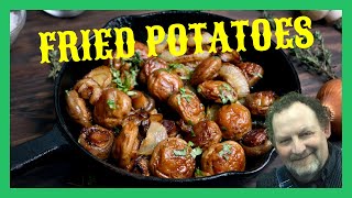 FRIED Potatoes And Onions In A Cast Iron Skillet