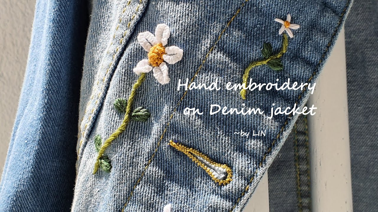 Hand embroidery on Denim jacket / Hand embroidery without hoop #HandyMum