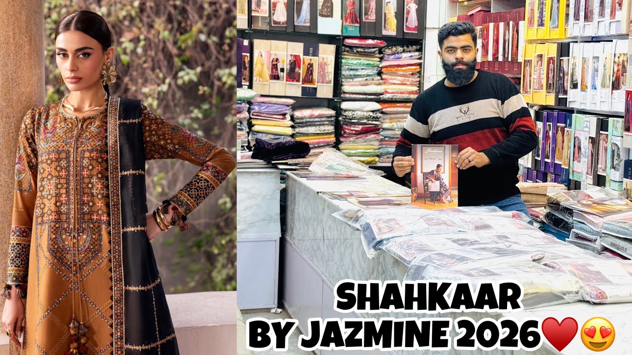 SHAHKAAR LUXURY EID LAWN SS’26 BY JAZMINE | UNSTICHTED JAZMINE EID LAWN COLLECTION 2026