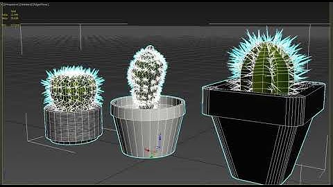 Three potted cactus plants 3D model