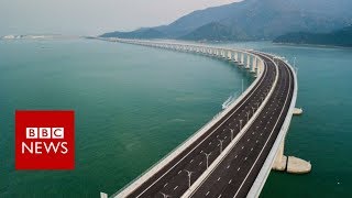 World's longest sea bridge: aerial shots of the hong kong-zhuhai
crossing china is celebrating opening sea-crossing bridge linking...