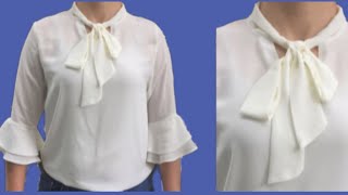 خياطة قميص شيفون بربطة عنق Sew a blouse