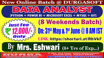 DATA ANALYST (8 Weekends Batch) Online Training @ DURGASOFT