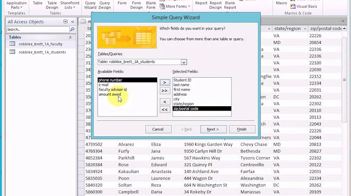 Using the simple query wizard to create a query - Activity 1.14