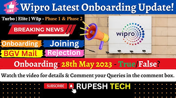 Wipro onboarding update | Turbo, Elite, Wilp | Onboarding: 28th May 2023 ?? | Wipro rejection mail✔️