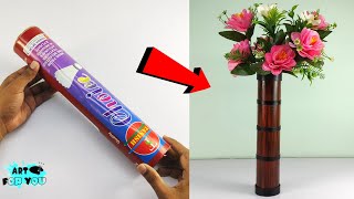 DIY Beautiful Bamboo Flower Vase With Carboard Roll | How to make flower pot with cardboard roll |