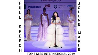 SPEECH JOLENE MARIE (INDONESIA) DI TOP 8 MISS INTERNATIONAL 2019.