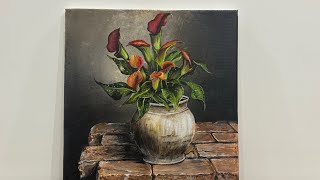 Red Calla Lilies in Vase || Step by Step Acrylic Painting