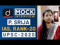 P. Srija, Rank - 20, IAS - UPSC 2020 - Mock Interview I Drishti IAS English