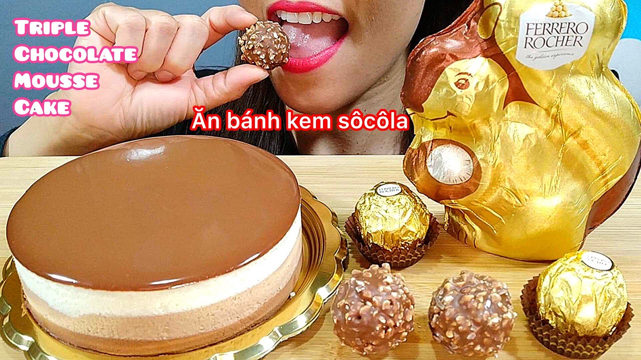 EATING TRIPLE CHOCOLATE MOUSSE CAKE & FERRERO CHOCOLATE ASMR/ ăn bánh kem và sôcôla/ 먹방 Real Sounds