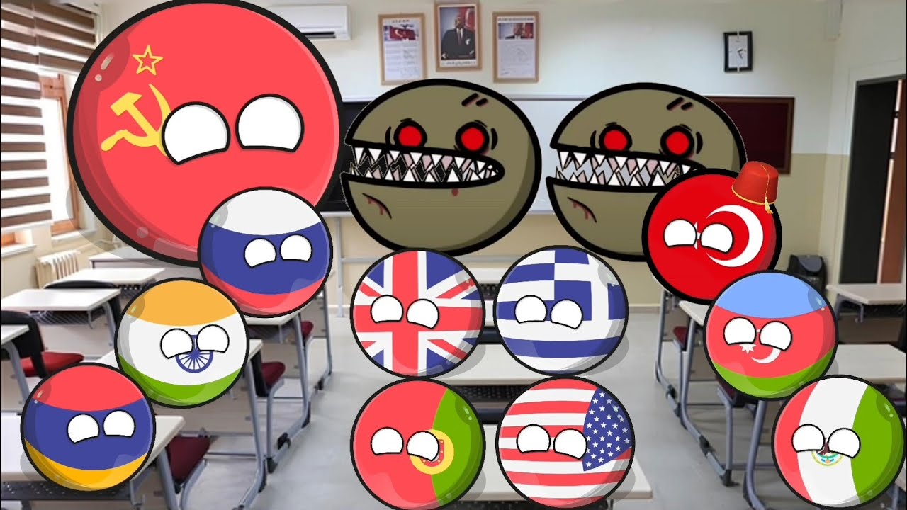 Мультфильм «Страны в школе: Налёт зомби» (Countryballs Russian Animation)