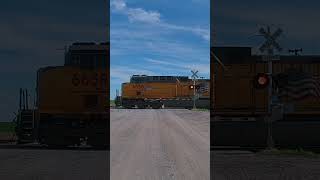 Eastbound Union Pacific power move west of Nevada, Iowa