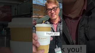 Surprising SFO Airport travelers with free coffee!