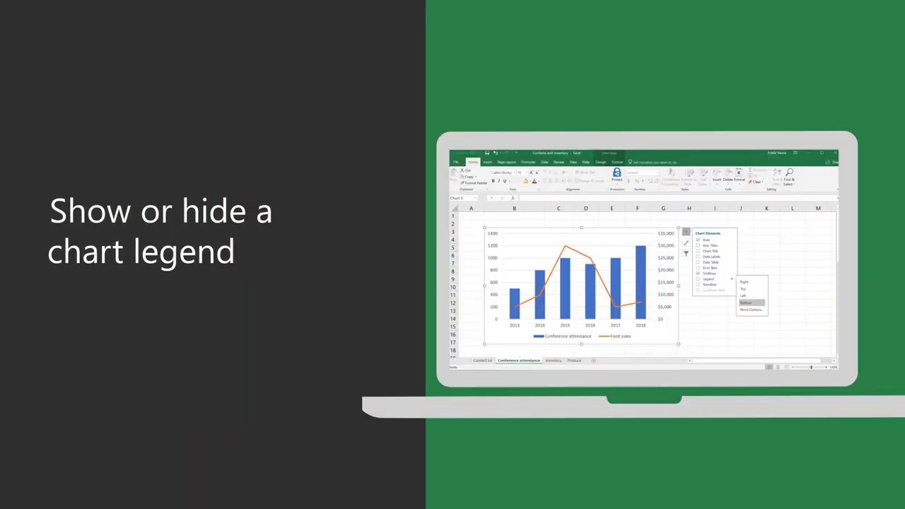 Show or hide a chart legend or data table in #Excel !! GeekExcel.com