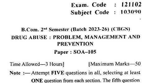 BCom 2nd Semester Drug Abuse Question Paper | Bcom 2nd Semester Drug Abuse Question Paper 2024