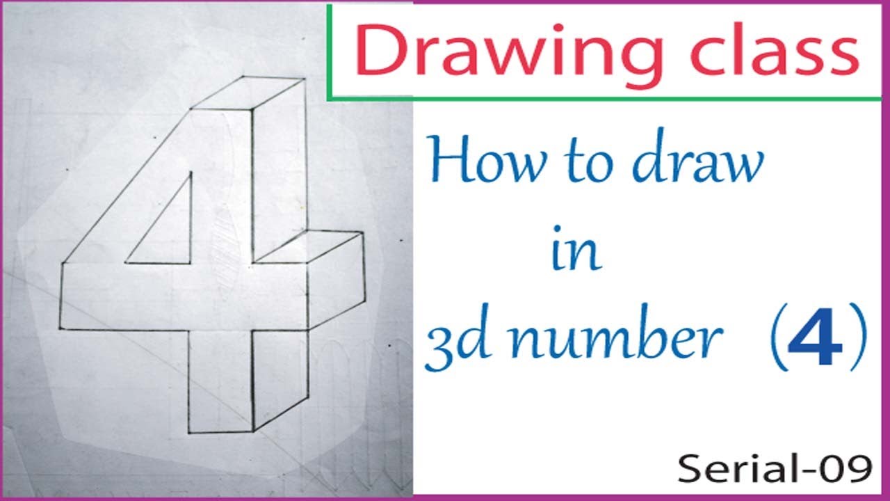 How to Draw the Number 4 in 3D।Drawing class। - YouTube