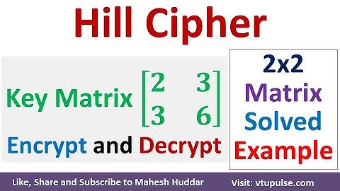 1. Hill Cipher Solved Example 2x2 Key Matrix | Hill Cipher Encryption and Decryption Mahesh Huddar
