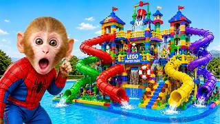 Monyet Kika Imut sangat terkejut saat menemukan LEGO Water Park raksasa yang penuh warna! 🌈💦