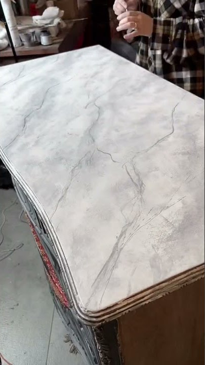 Work in progress ⚠️ painting a faux marble finish on the top of this dresser #diy #paintedfurniture