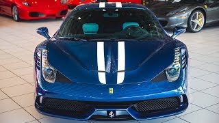 Full walk-around of a blue ferrari 458 speciale at newport beach.