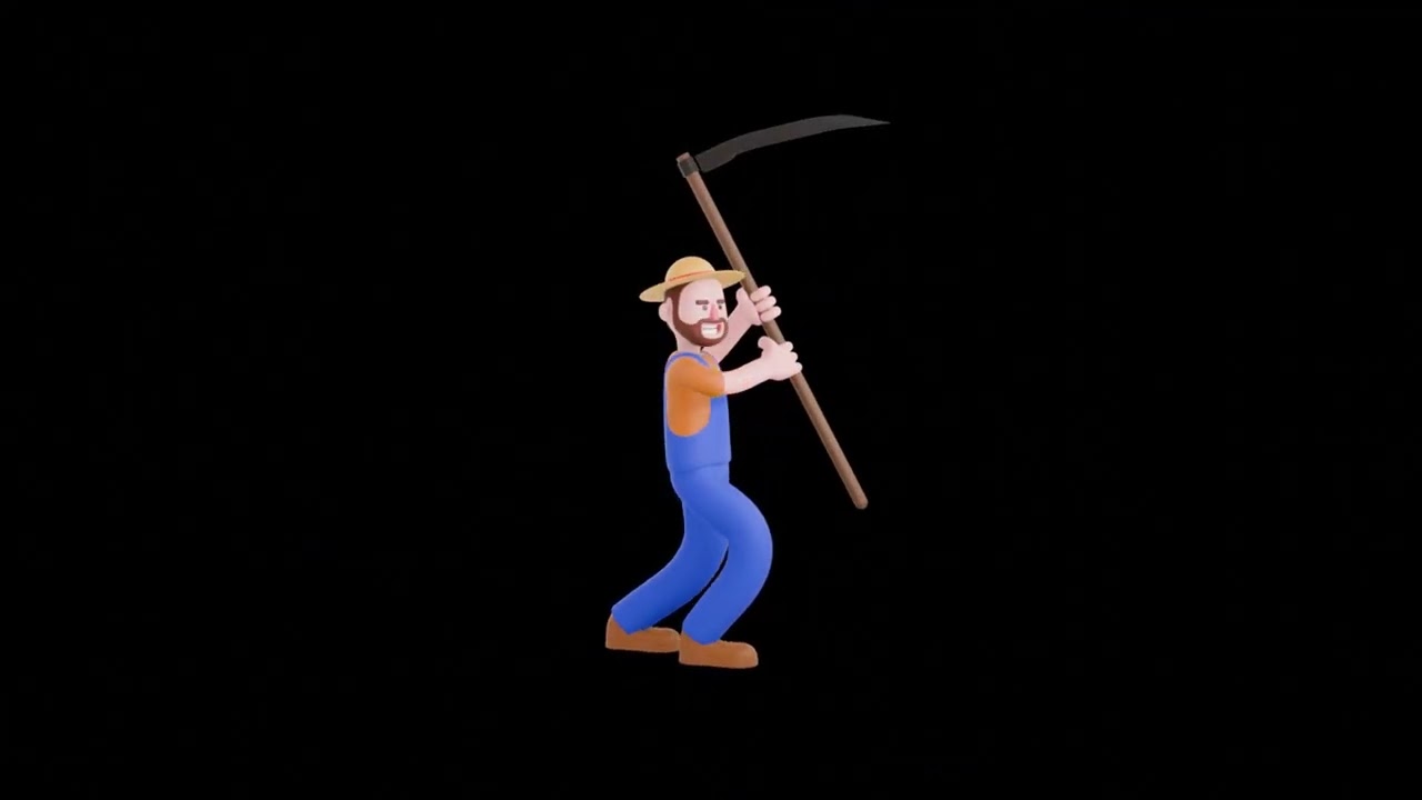 3D Cartoon Farmer Turntable | Bearded Farmer with Sickle