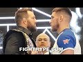 RYAN BADER STARES DOWN STONE-FACED VADIM NEMKOV WHILE FLOSSING "CHAMP CHAMP" STATUS DURING FACE OFF