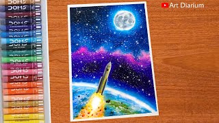National Space Day : Space Scenery Drawing with Oil Pastel | Step-by-Step screenshot 2