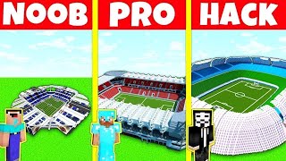 FOOTBALL STADIUM ARENA HOUSE BUILD CHALLENGE - NOOB vs PRO vs HACKER / Minecraft Battle Animation