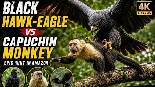 Black Hawk-Eagle vs Capuchin Monkey | Epic Hunt in the Amazon Rainforest | Wildlife Documentary