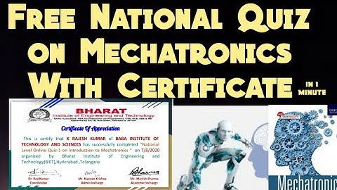 Free National Level Quiz on Mechatronics certificate in 1 Minute|free online quiz|mechanical quiz