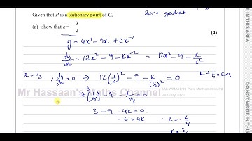 EDEXCEL, IAL, WMA12/01, P2, JAN 2020, Q10, Differentiation, Stationary Points
