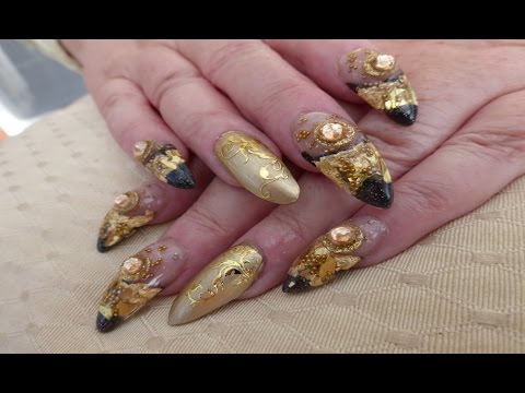 Autumn Gold Leaf Acrylic Nails With Ails Duel Form Autumn Gold Leaf Acrylic Nails With Ails Duel Form Goldfinger Uniquenailz