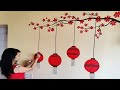 Wall Painting Idea Using Acrylic Color I Red Flower Decoration on Yellow Wall I Home Decor