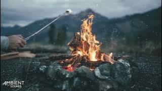 Roasting Marshmallows Over Campfire | Fire Crackling Ambience | Light Snow (4K)