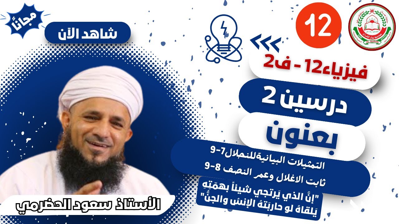 الفيزياء12 ف 2  تمثيلات بيانية اللحنلال و معادلاته7- 9  ثابت الاغلا ل وعمر النصف 8-9  أ سعود الحضرمي