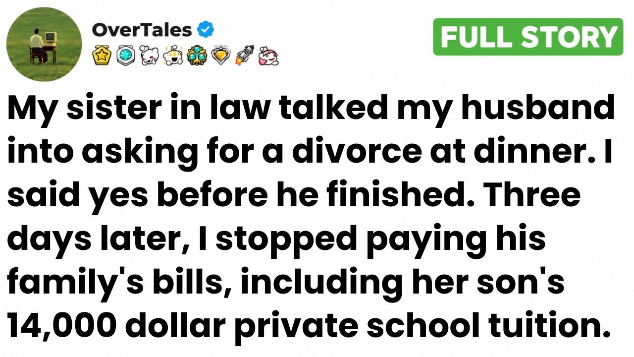 Ce soir-là, ma belle-sœur a poussé mon mari à demander le divorce devant neuf personnes. J'ai dit oui avant qu'il finisse sa phrase. Trois jours plus tard, j'ai annulé quatre paiements...
