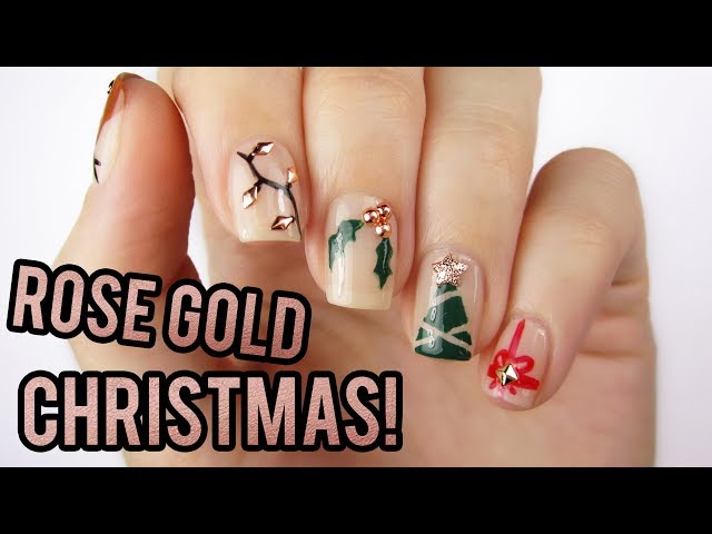 5 Easy Christmas Nail Art Designs Using Rose Gold Studs!