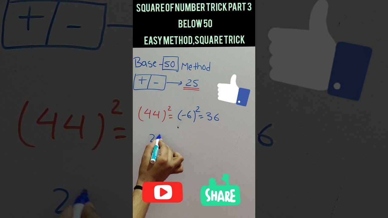 Square of number trick part 3 using base 50 method below 50,easy method,square trick