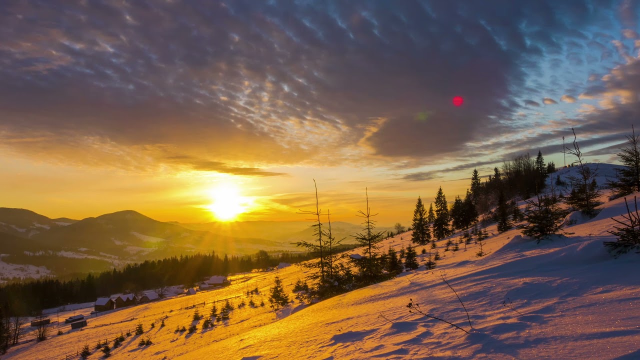 1 HOUR SUNRISE LOOP WITH SNOWY MOUNTAINS RELAXING MUSIC