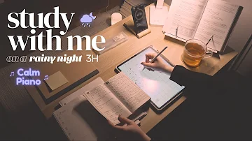 3-HOUR STUDY WITH ME 🎵 Calm Piano Music / Pomodoro 50-10 / 🌠 at Late Night [music ver.]