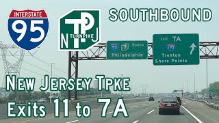 New Jersey Turnpike Exits 11 to 7A Southbound