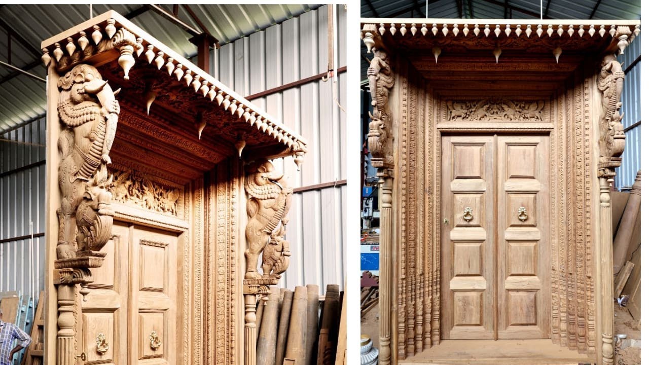 Raja Nilai | Main Vasakal | Chettinad Heritage Door l Chettinad Antique Wood Works